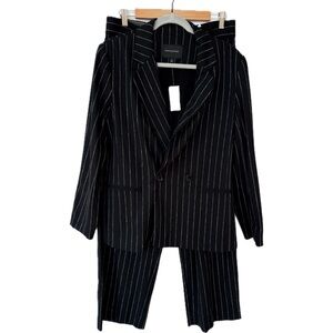 NWT Banana Republic Factory Black Pinstripe Linen Two Piece Pantsuit 12